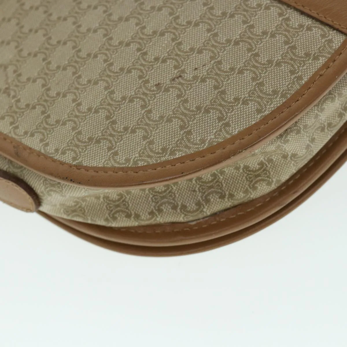 CELINE Macadam Canvas Shoulder Bag Beige Auth ar10192
