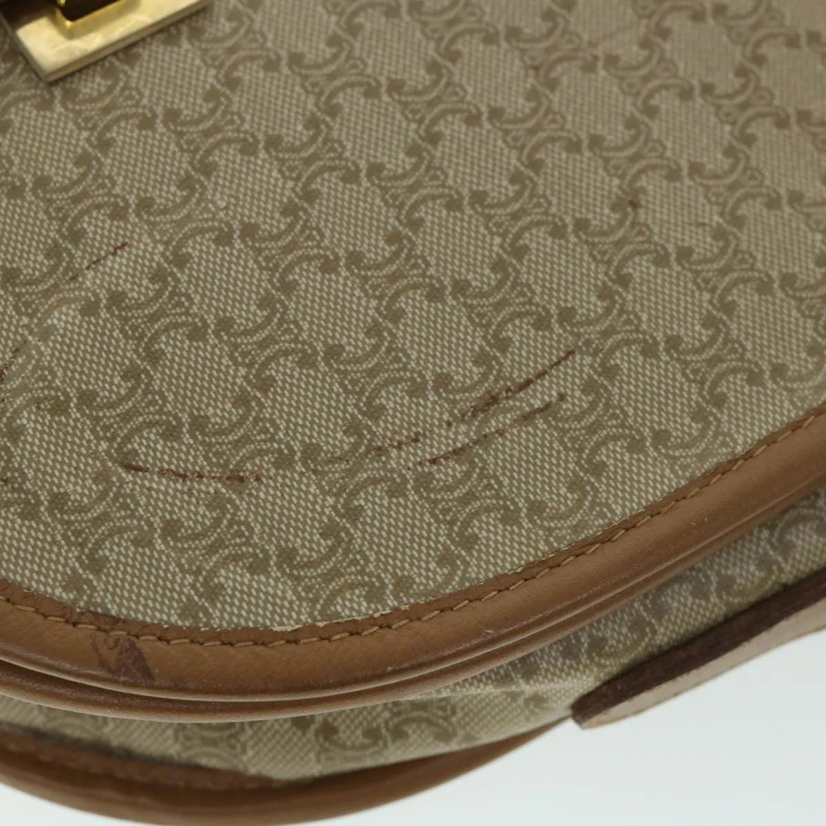 CELINE Macadam Canvas Shoulder Bag Beige Auth ar10192
