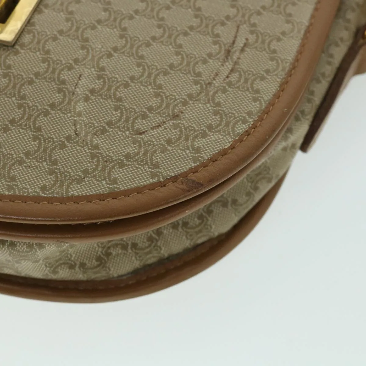 CELINE Macadam Canvas Shoulder Bag Beige Auth ar10192