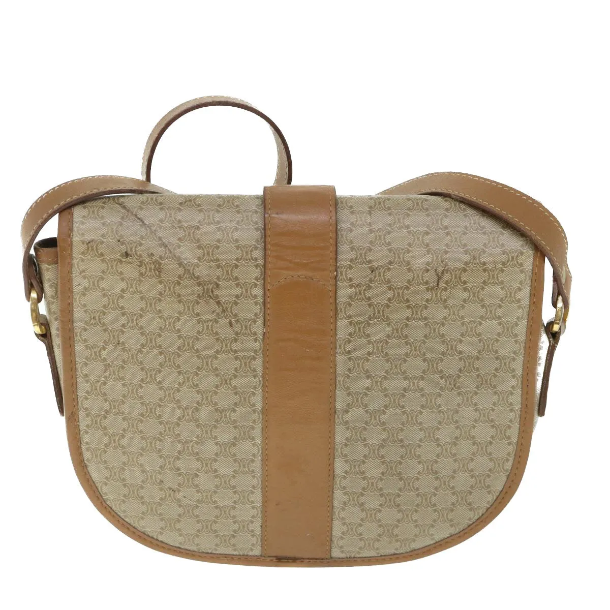 CELINE Macadam Canvas Shoulder Bag Beige Auth ar10192