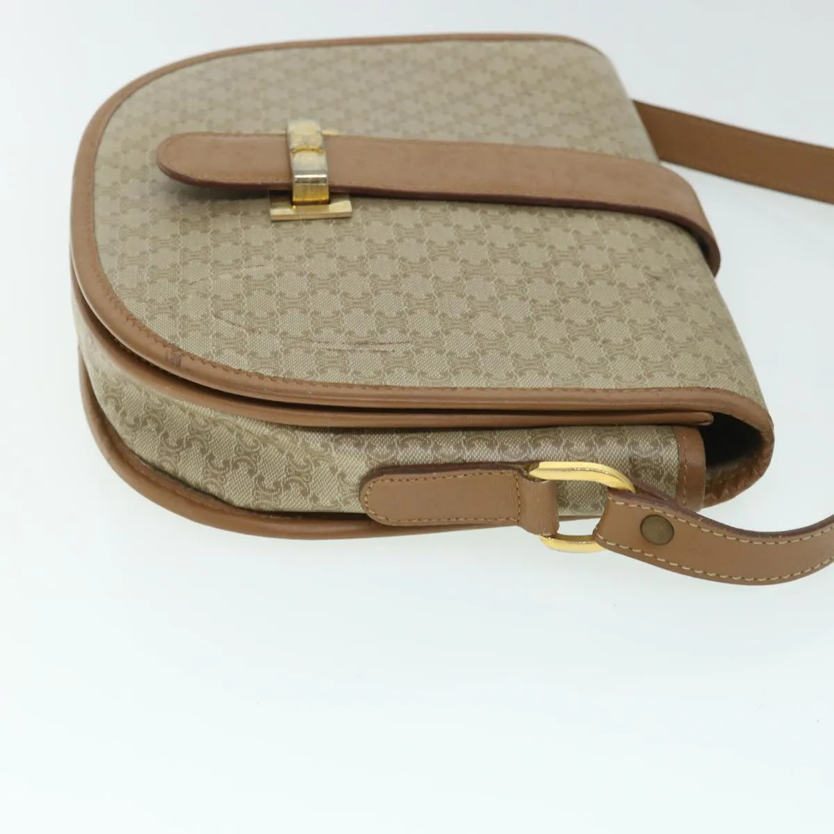 CELINE Macadam Canvas Shoulder Bag Beige Auth ar10192
