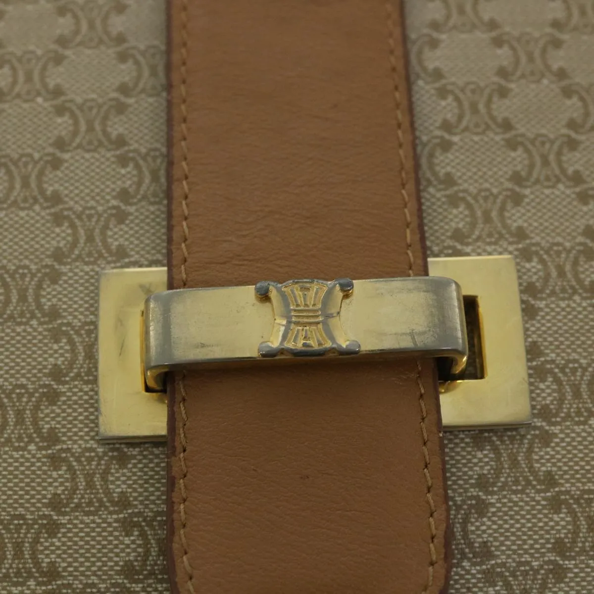 CELINE Macadam Canvas Shoulder Bag Beige Auth ar10192