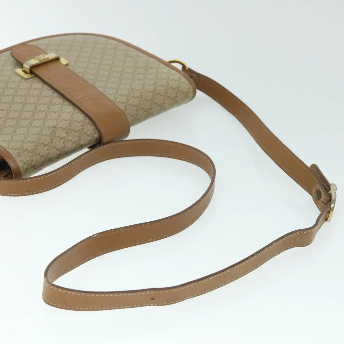 CELINE Macadam Canvas Shoulder Bag Beige Auth ar10192
