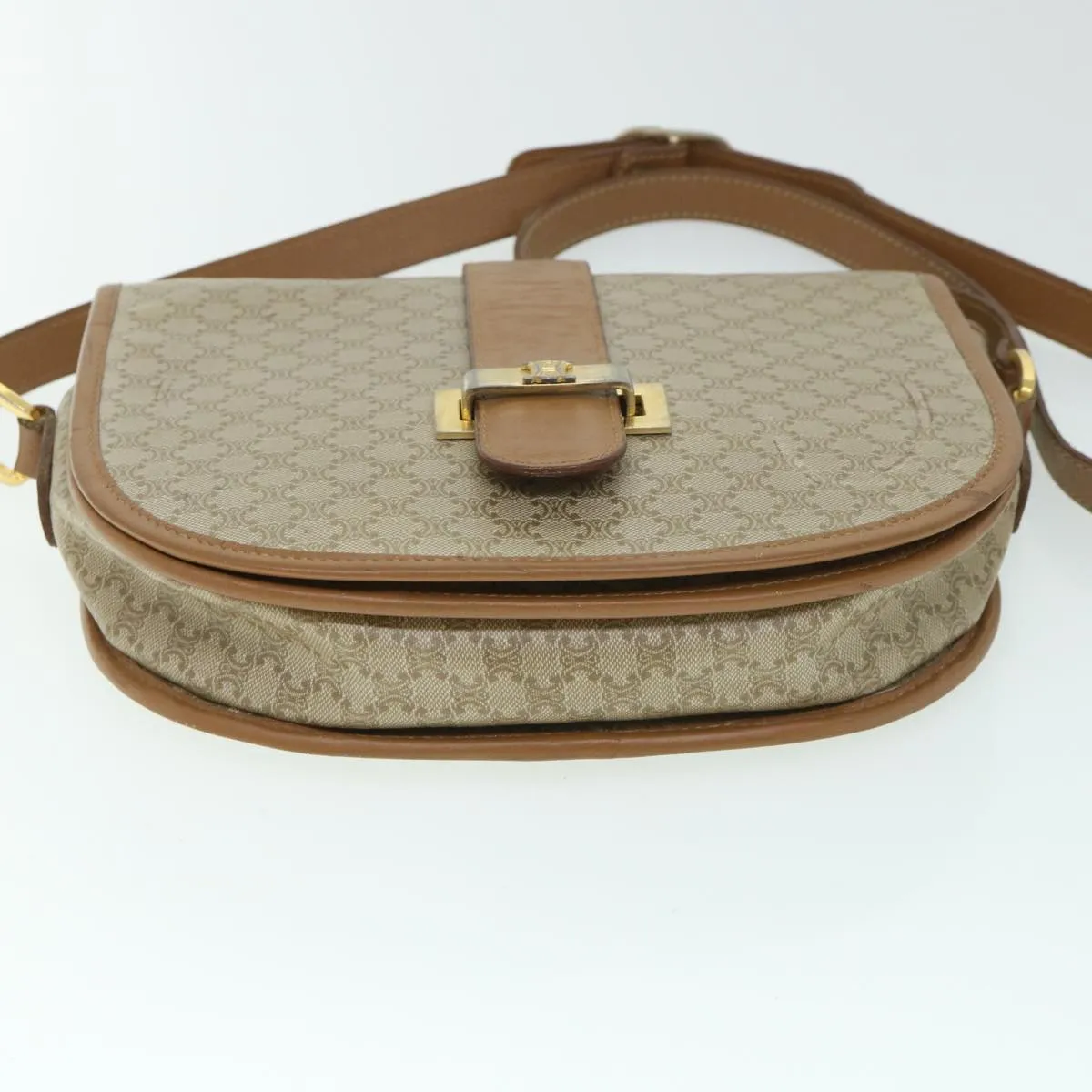 CELINE Macadam Canvas Shoulder Bag Beige Auth ar10192