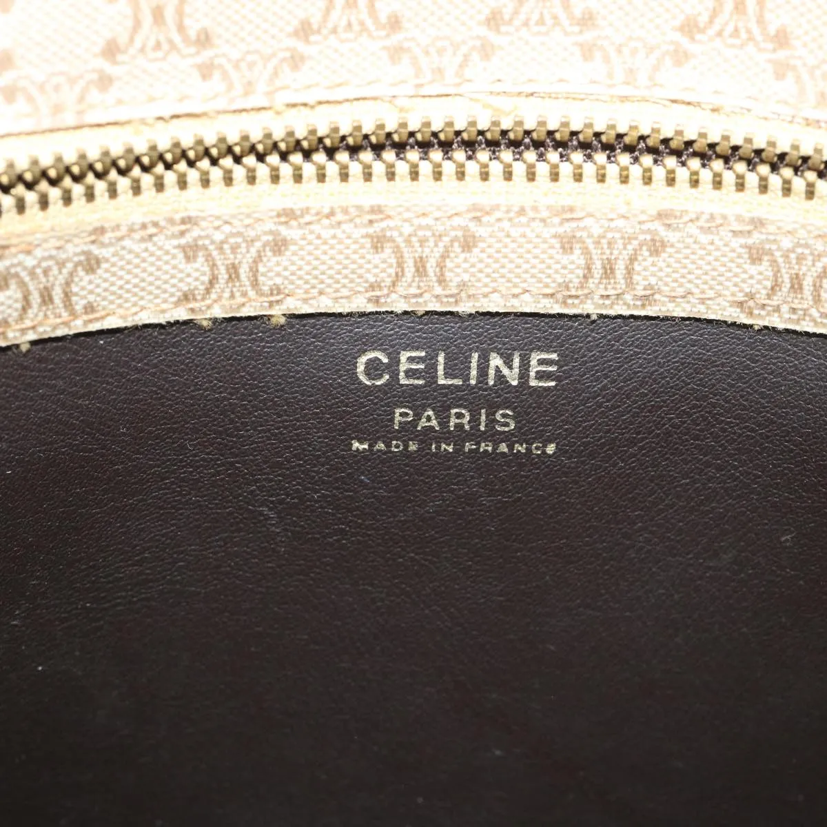 CELINE Macadam Canvas Shoulder Bag Beige Auth ar10192