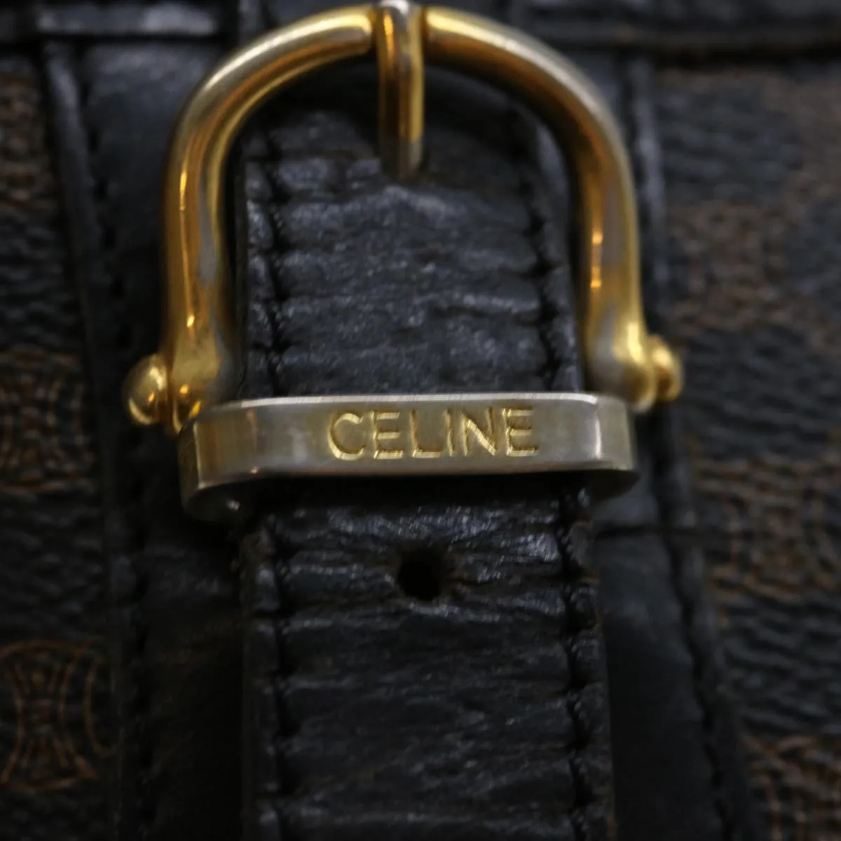 CELINE Macadam Canvas Tote Bag PVC Brown Black Auth 70630