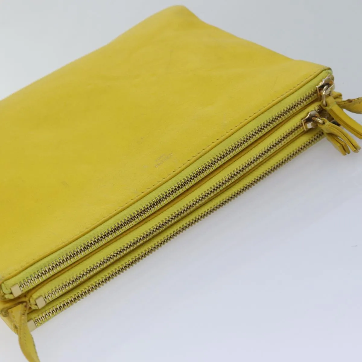 CELINE Trio Shoulder Bag Leather Yellow Auth hk1472