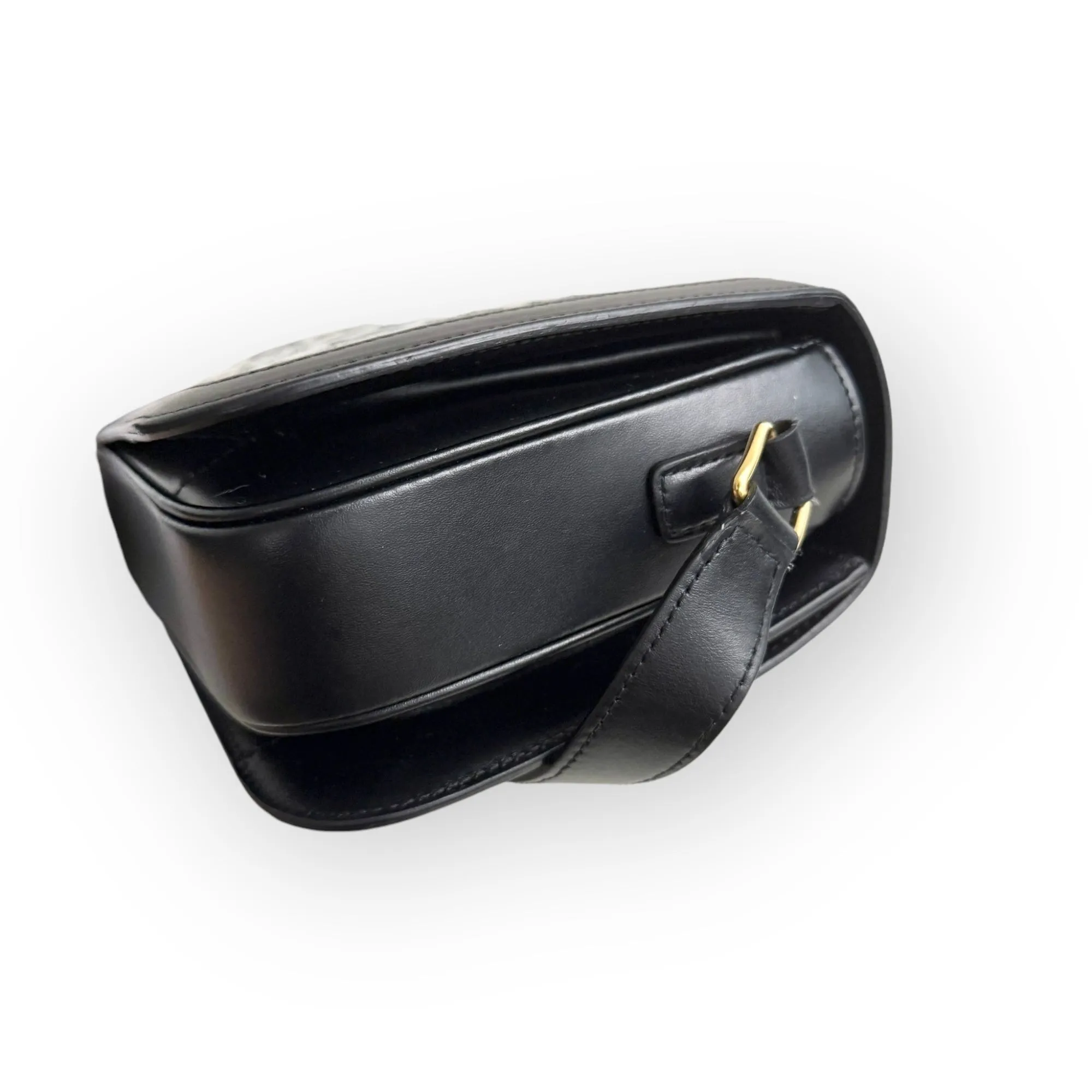 Celine Triomphe Classique/Medium Beige/Ivory Triomphe Canvass, Black Calfskin, Black Lambskin Interior, Gold-tone Hardware
