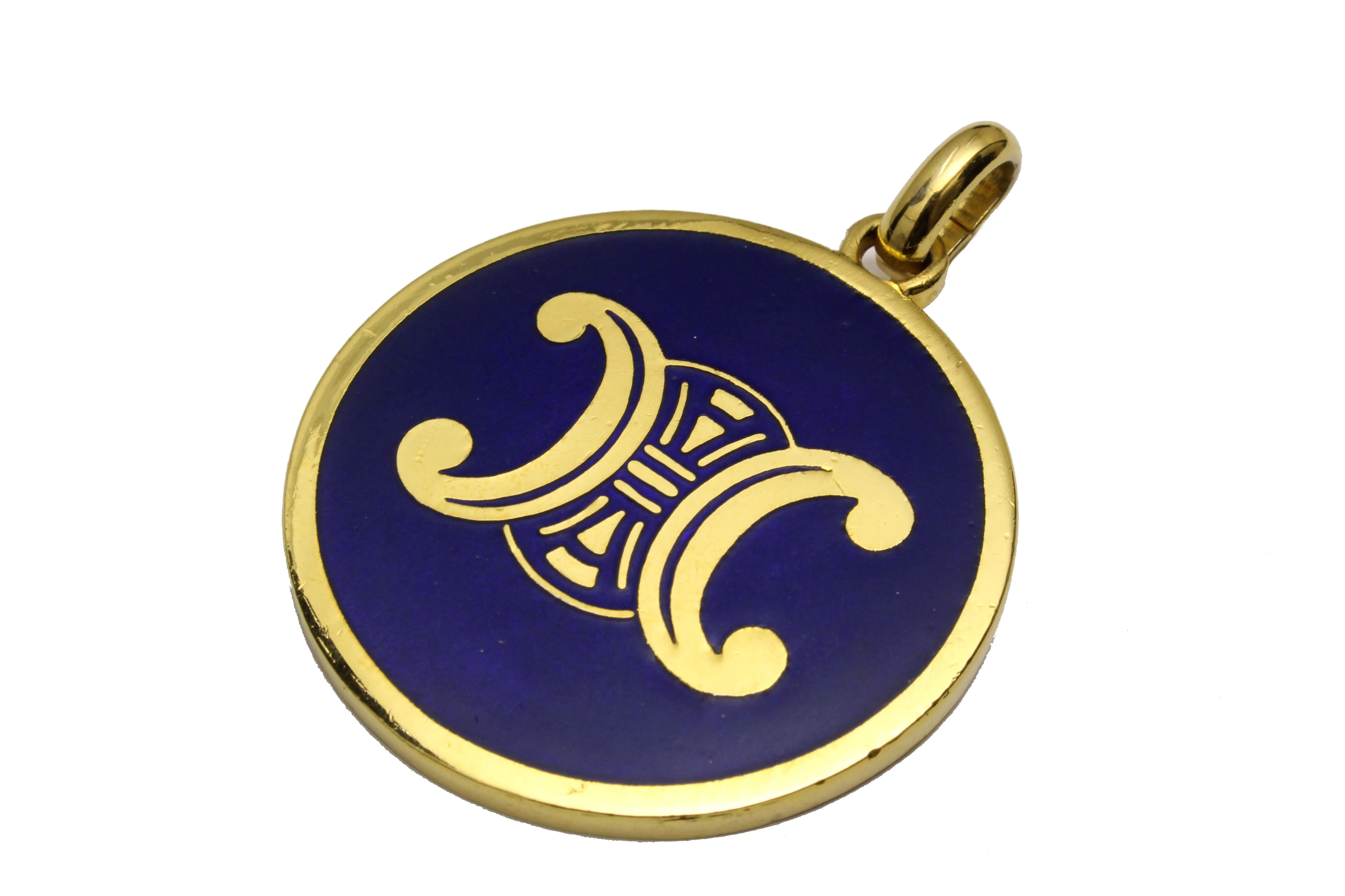 CELINE Triomphe Logo navy enamel medallion pendant