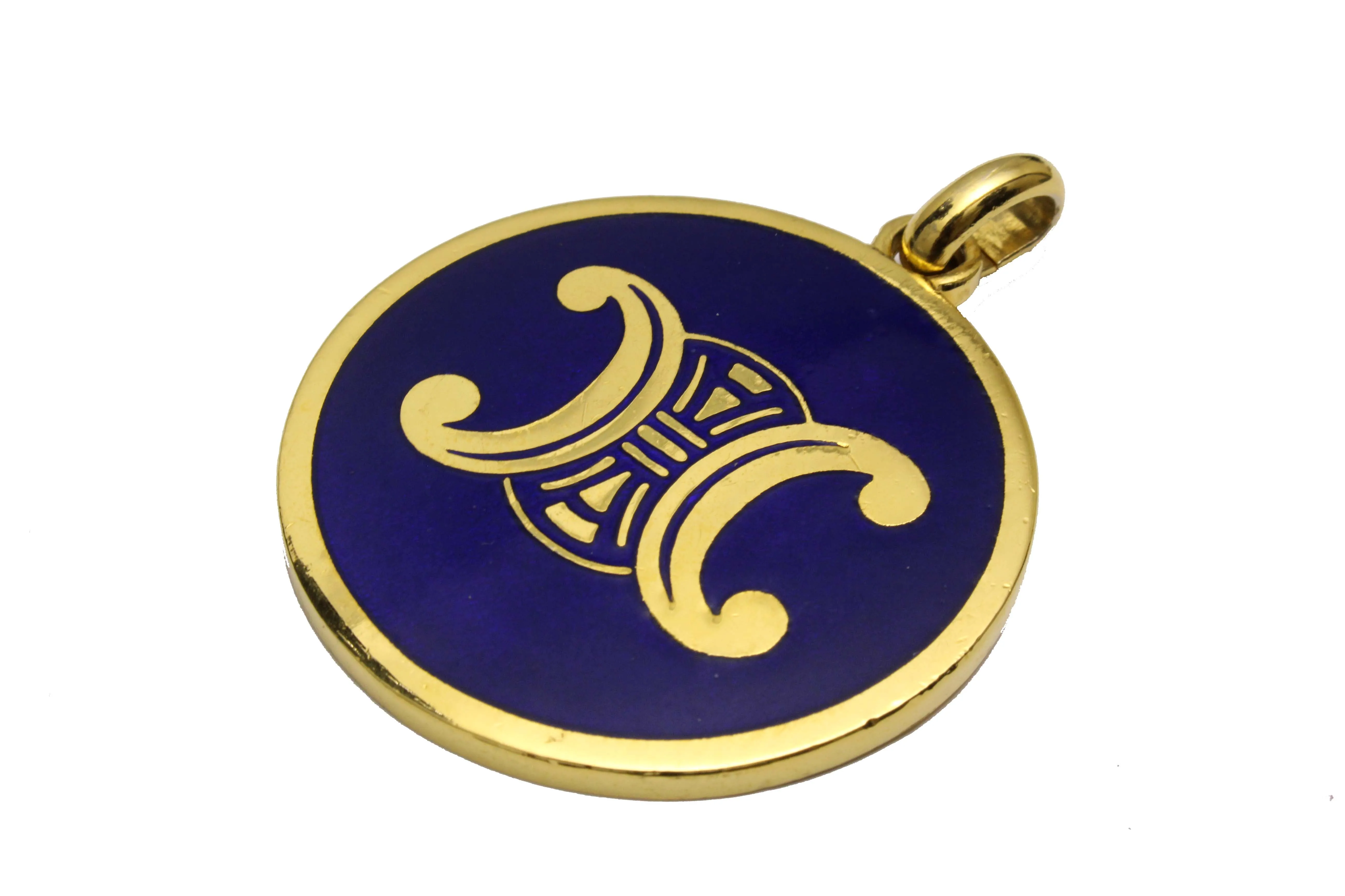 CELINE Triomphe Logo navy enamel medallion pendant
