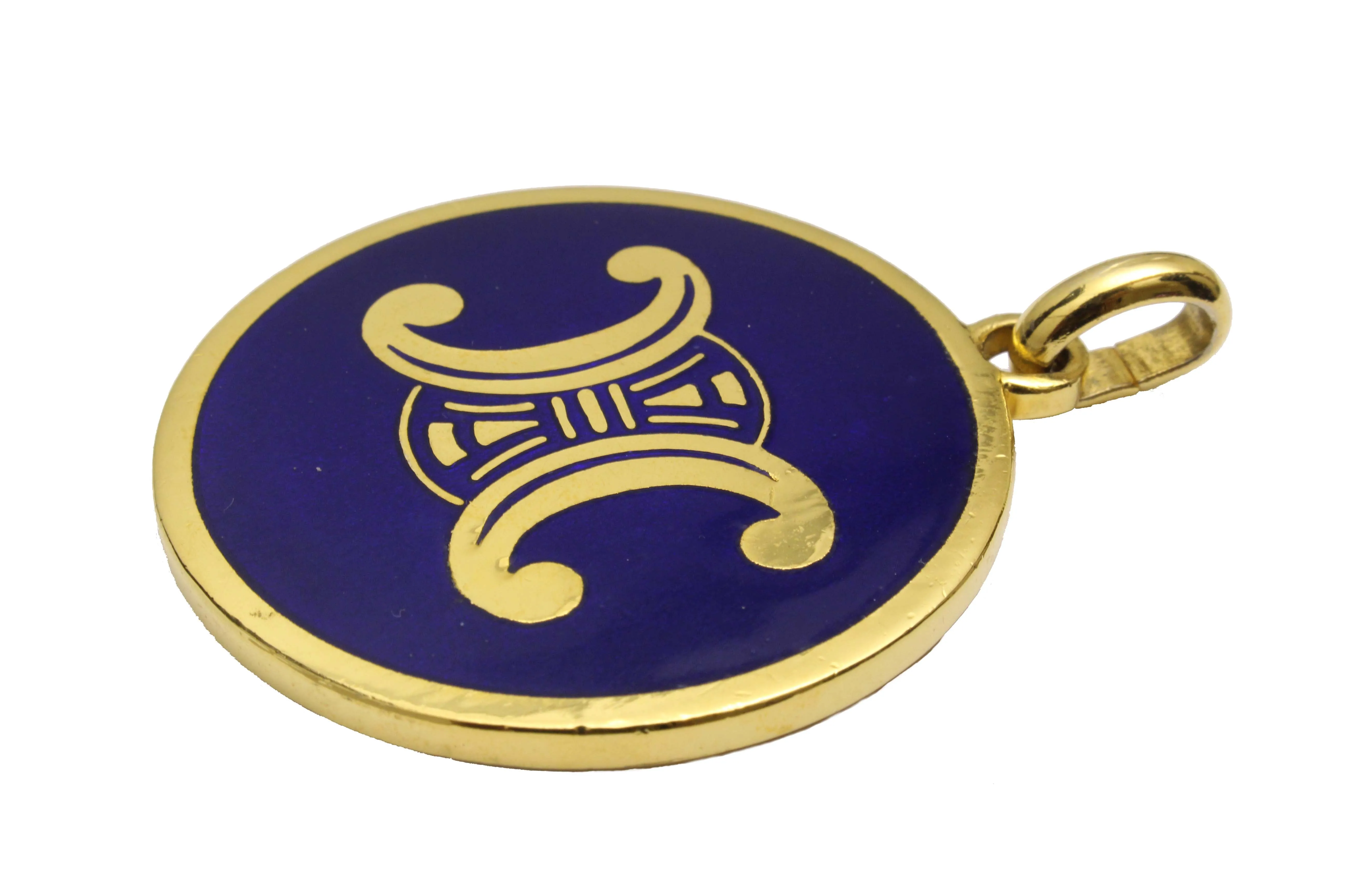 CELINE Triomphe Logo navy enamel medallion pendant