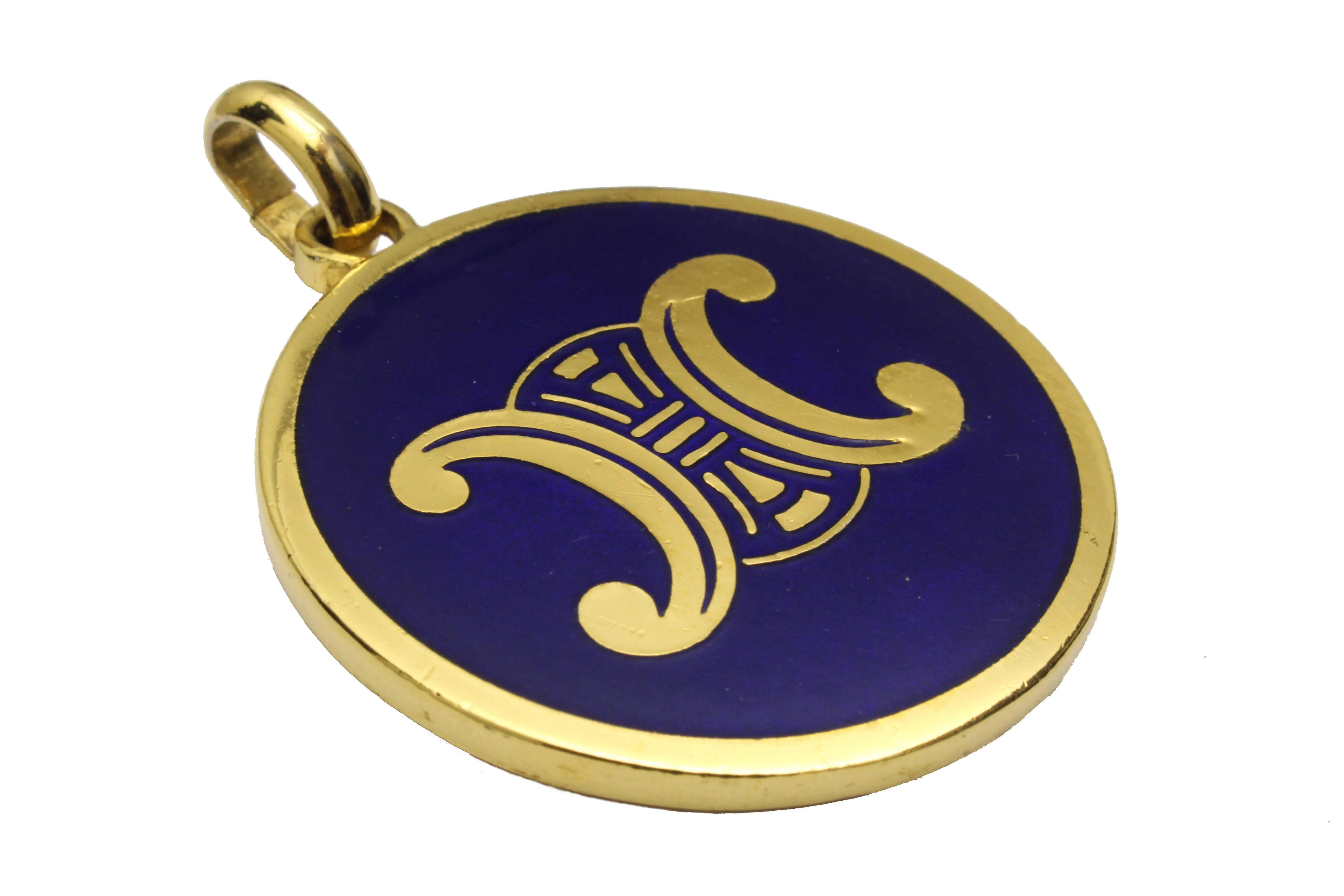 CELINE Triomphe Logo navy enamel medallion pendant
