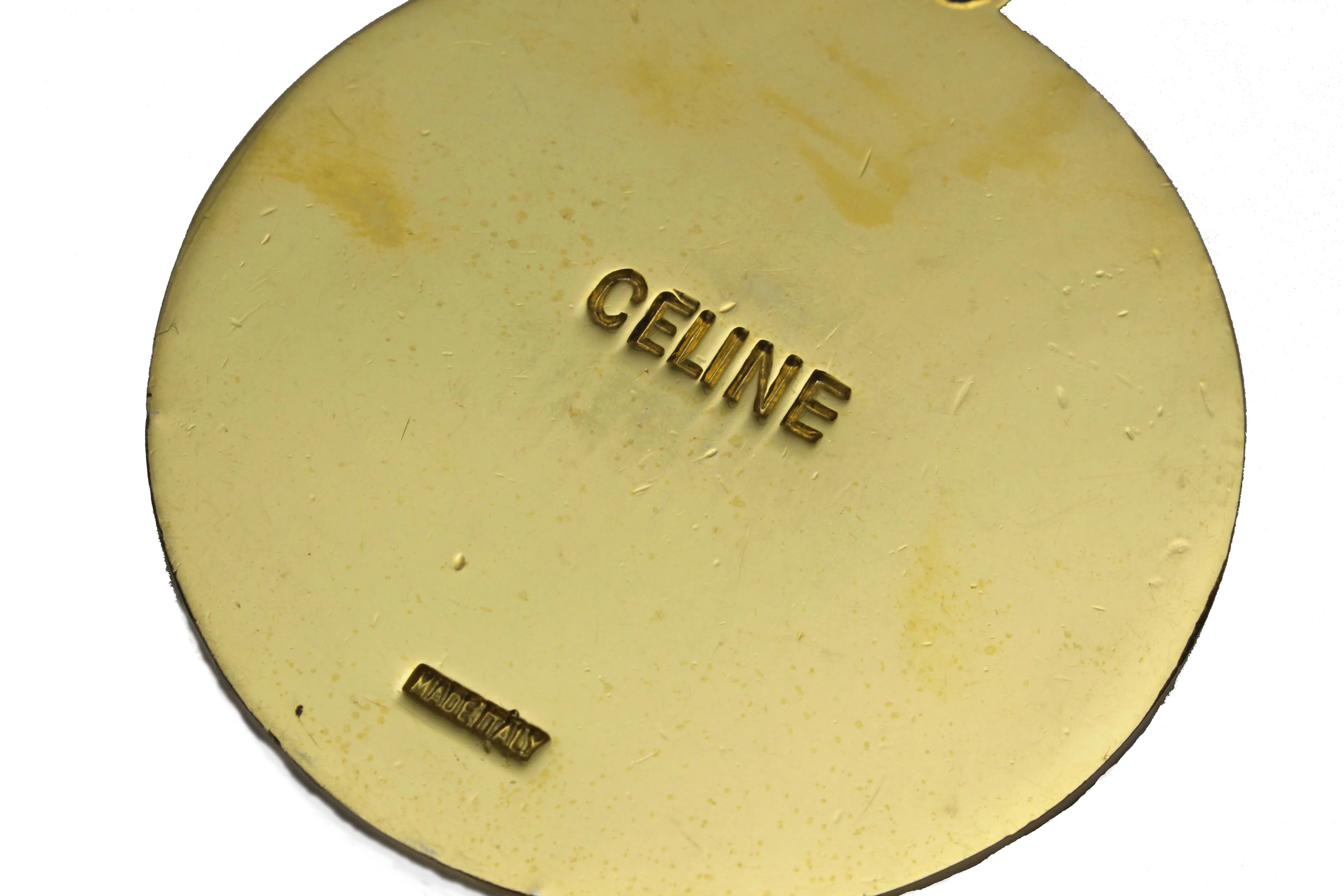 CELINE Triomphe Logo navy enamel medallion pendant