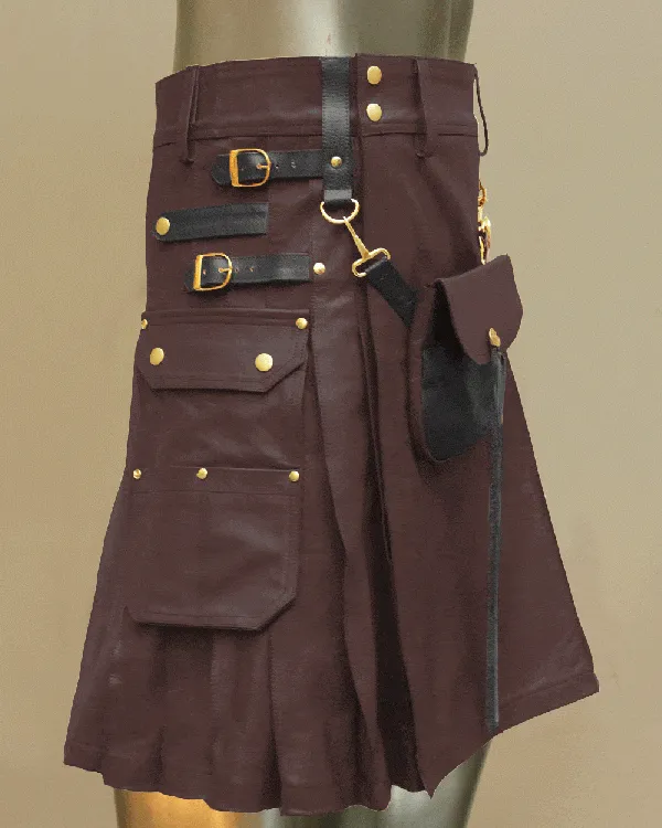 Celtic Leather Kilt With Leather Sporran