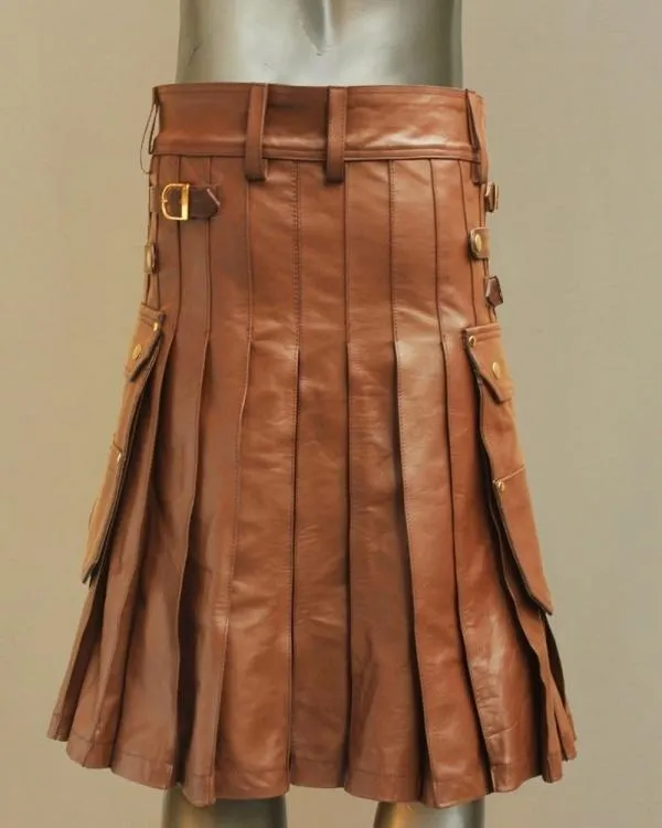 Celtic Leather Kilt With Leather Sporran