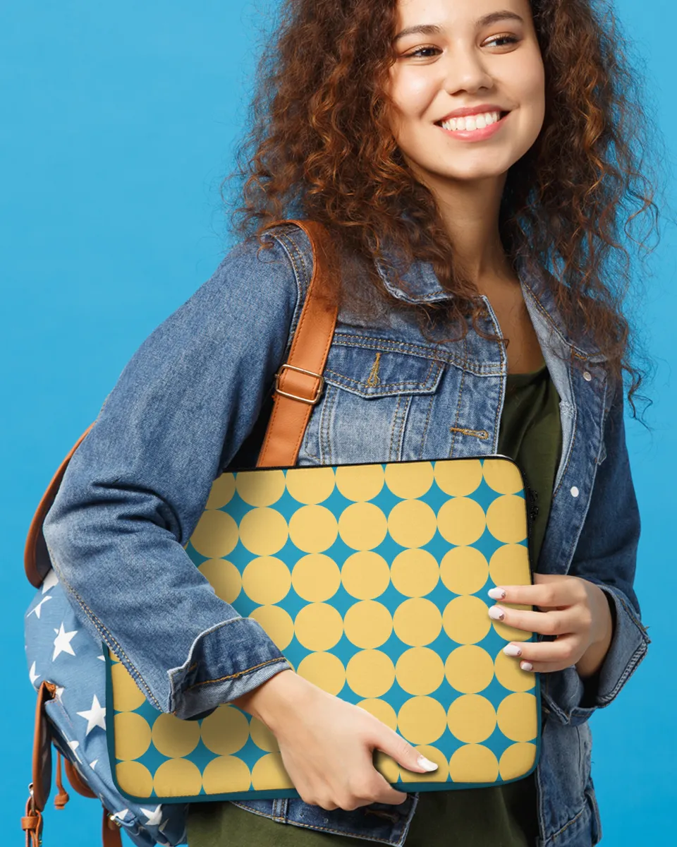 Cheerful Yellow Polkadot Laptop Sleeve with Blue Accents