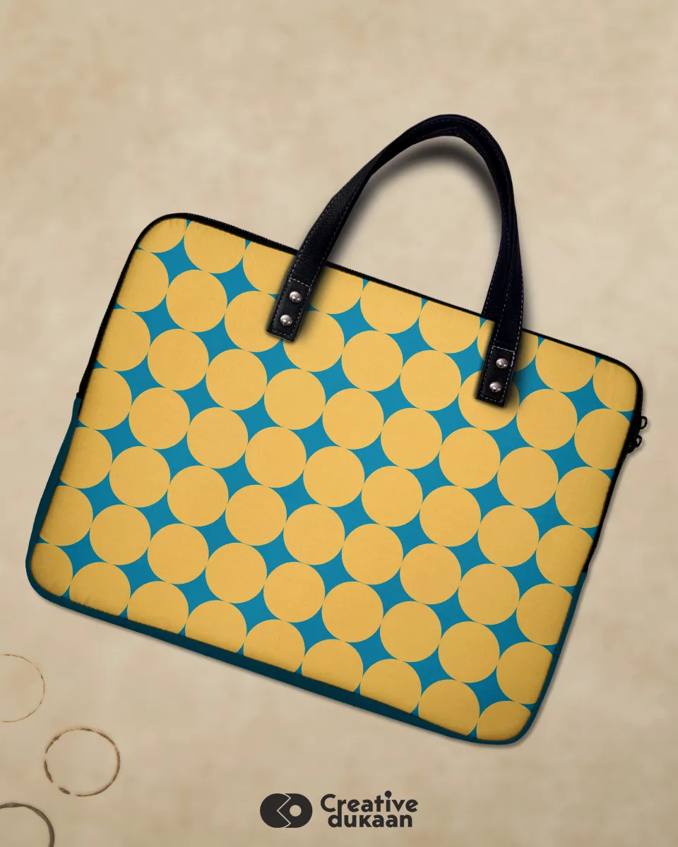 Cheerful Yellow Polkadot Laptop Sleeve with Blue Accents