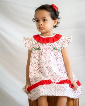 Cherries printed dress with green bow