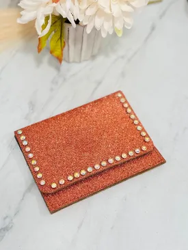 Cognac Spice Glitter Flora Wallet With Crystal Rivets