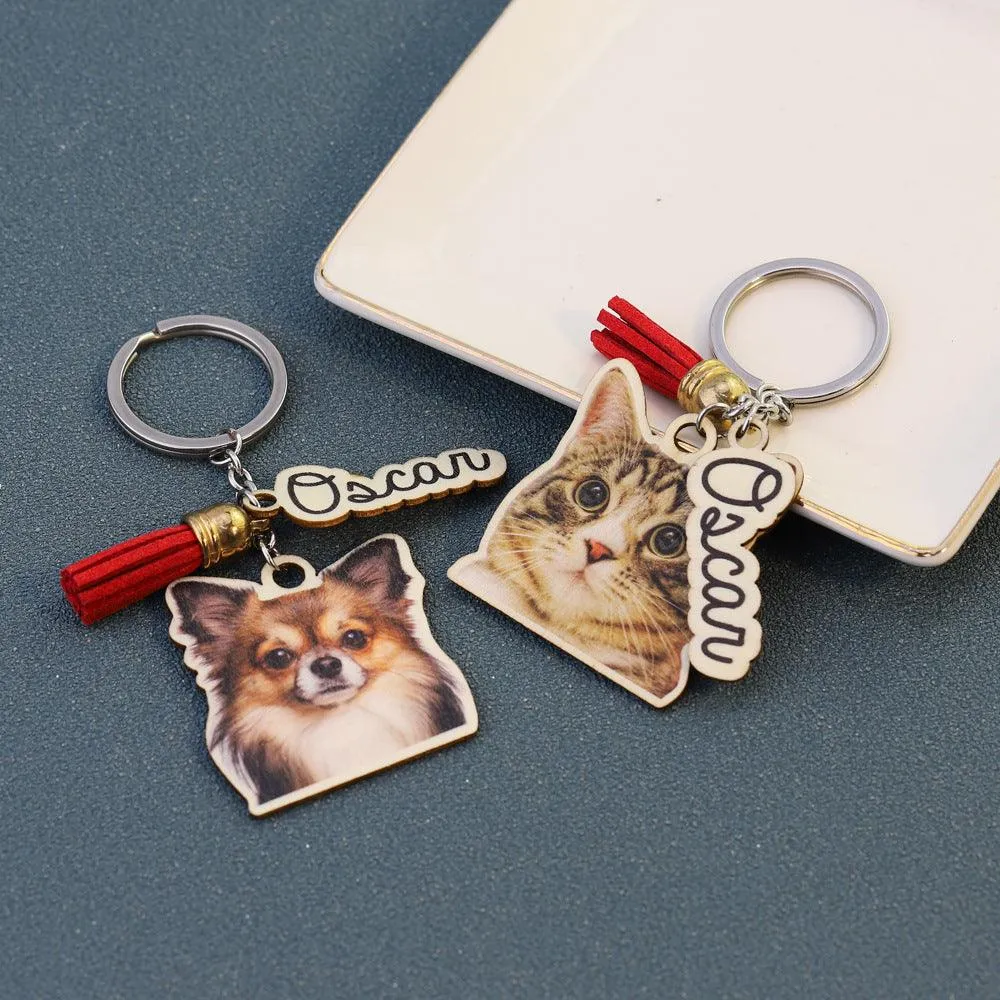 Custom Wooden Keychain, Wooden Keychain with Name, Personalized Wooden Keychain, Wood Photo Keychain