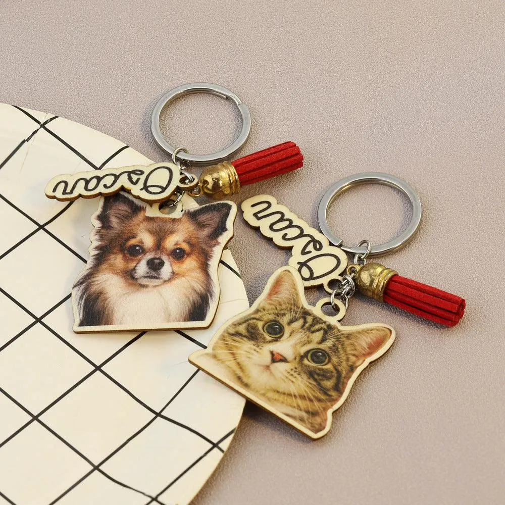 Custom Wooden Keychain, Wooden Keychain with Name, Personalized Wooden Keychain, Wood Photo Keychain