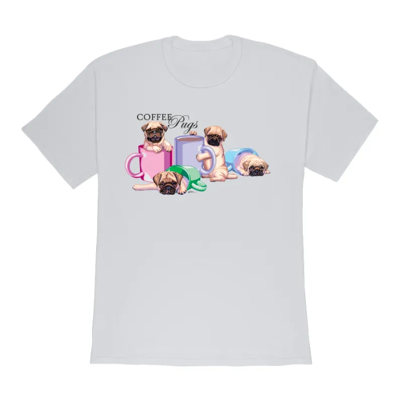 Cute!! Coffee Pug Design on a Gildan 5000 Heavy Cotton  Adult T-Shirt