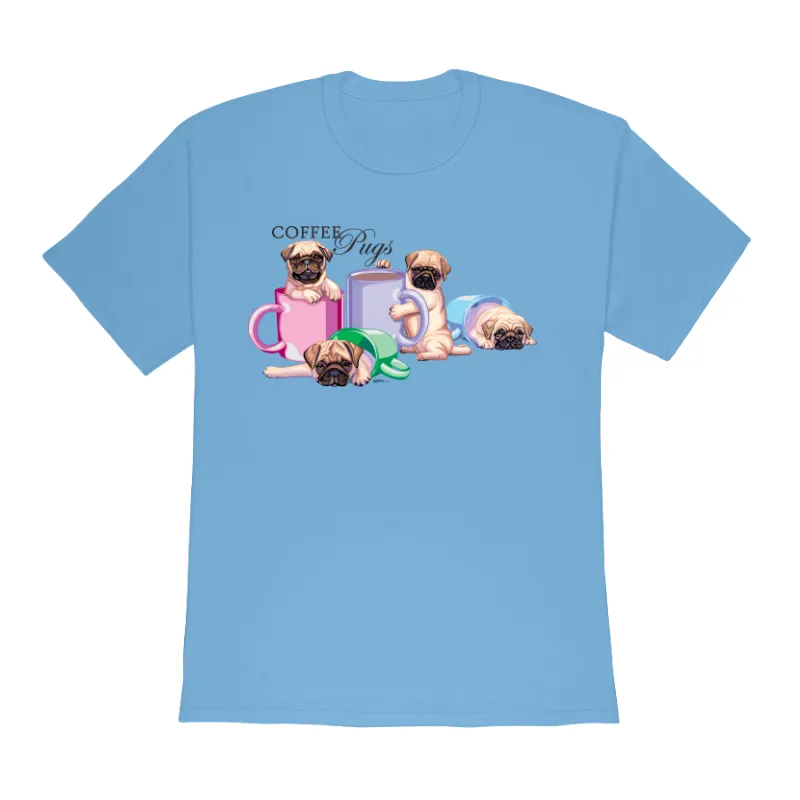 Cute!! Coffee Pug Design on a Gildan 5000 Heavy Cotton  Adult T-Shirt