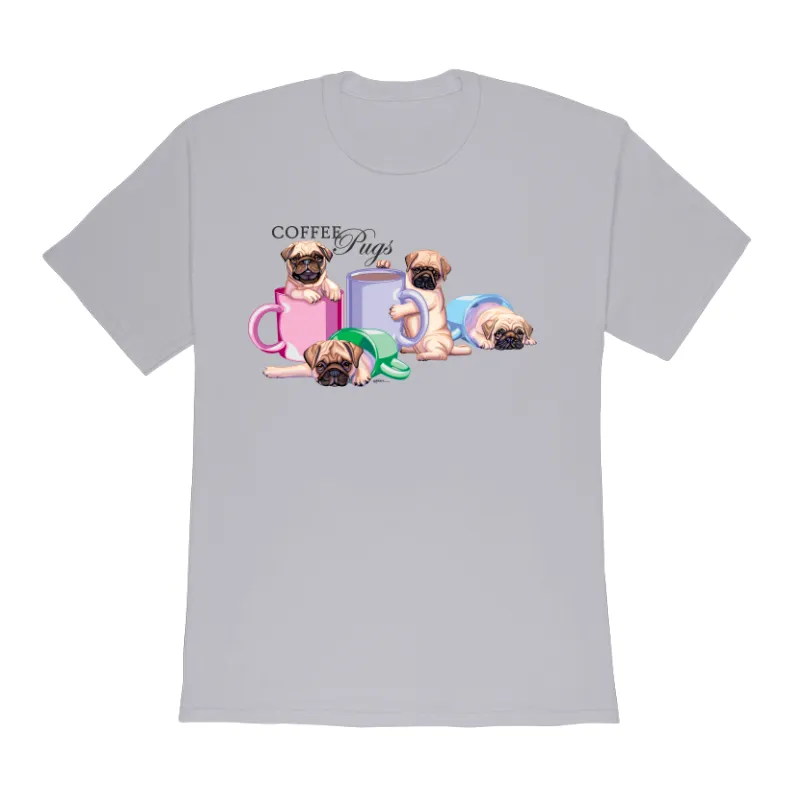 Cute!! Coffee Pug Design on a Gildan 5000 Heavy Cotton  Adult T-Shirt