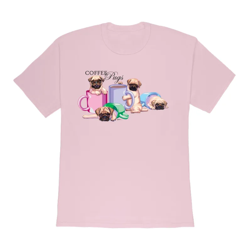 Cute!! Coffee Pug Design on a Gildan 5000 Heavy Cotton  Adult T-Shirt