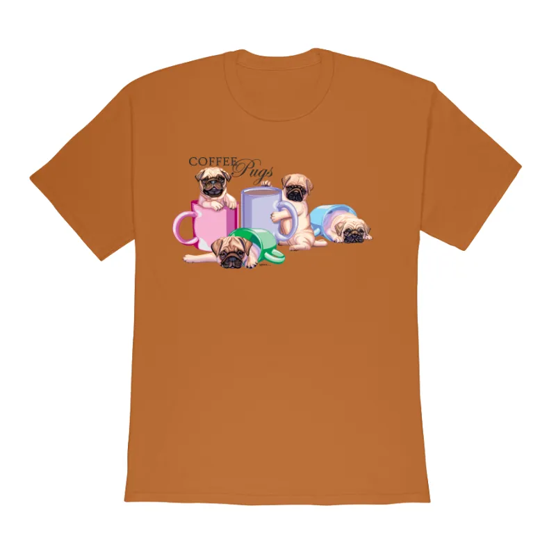Cute!! Coffee Pug Design on a Gildan 5000 Heavy Cotton  Adult T-Shirt