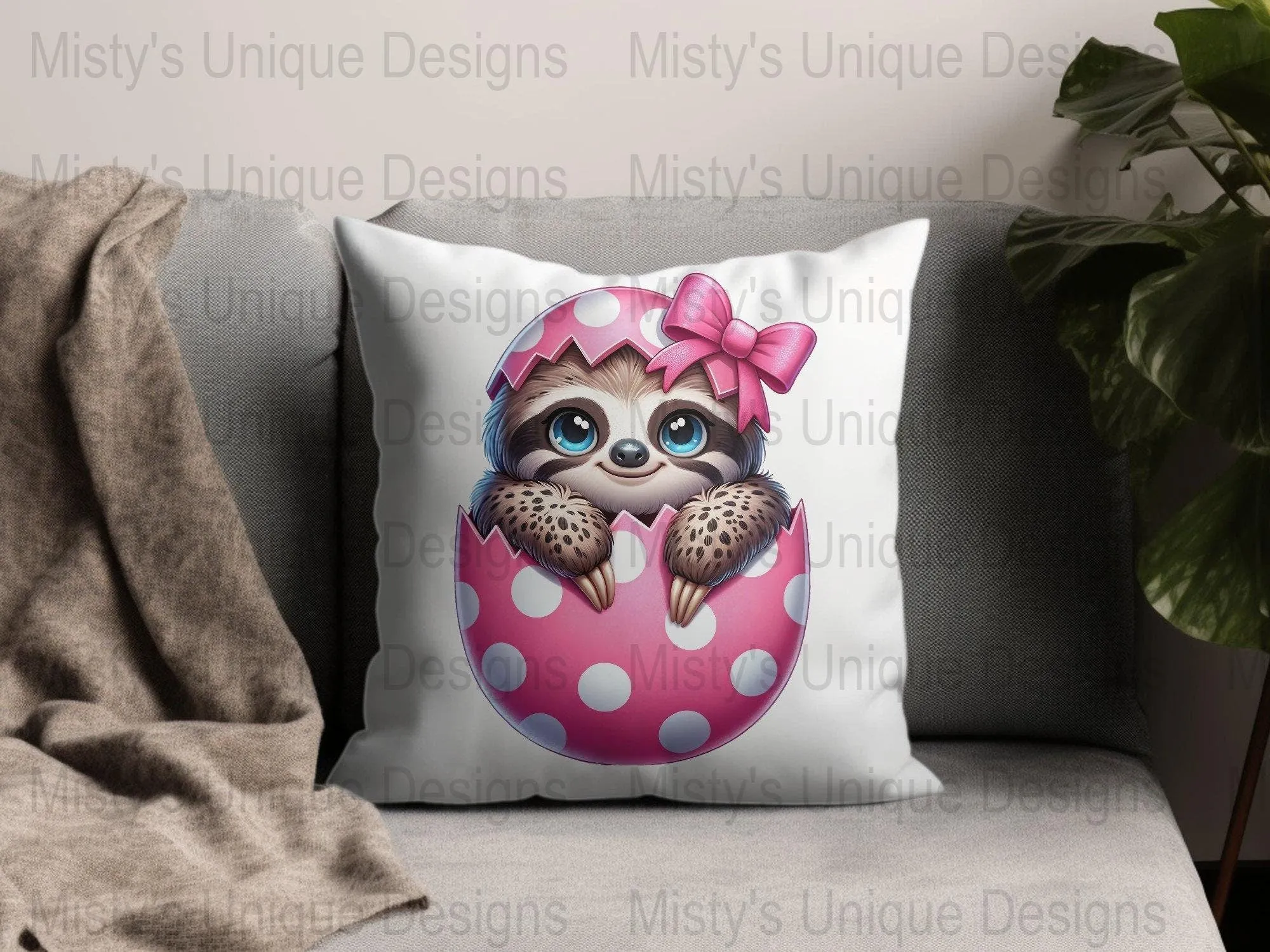 Cute Sloth Clipart PNG, Baby Sloth in Pink Egg, Digital Download, Children&#39;s Party Designs, Craft Supplies & Tools, Scrapbooking PNG