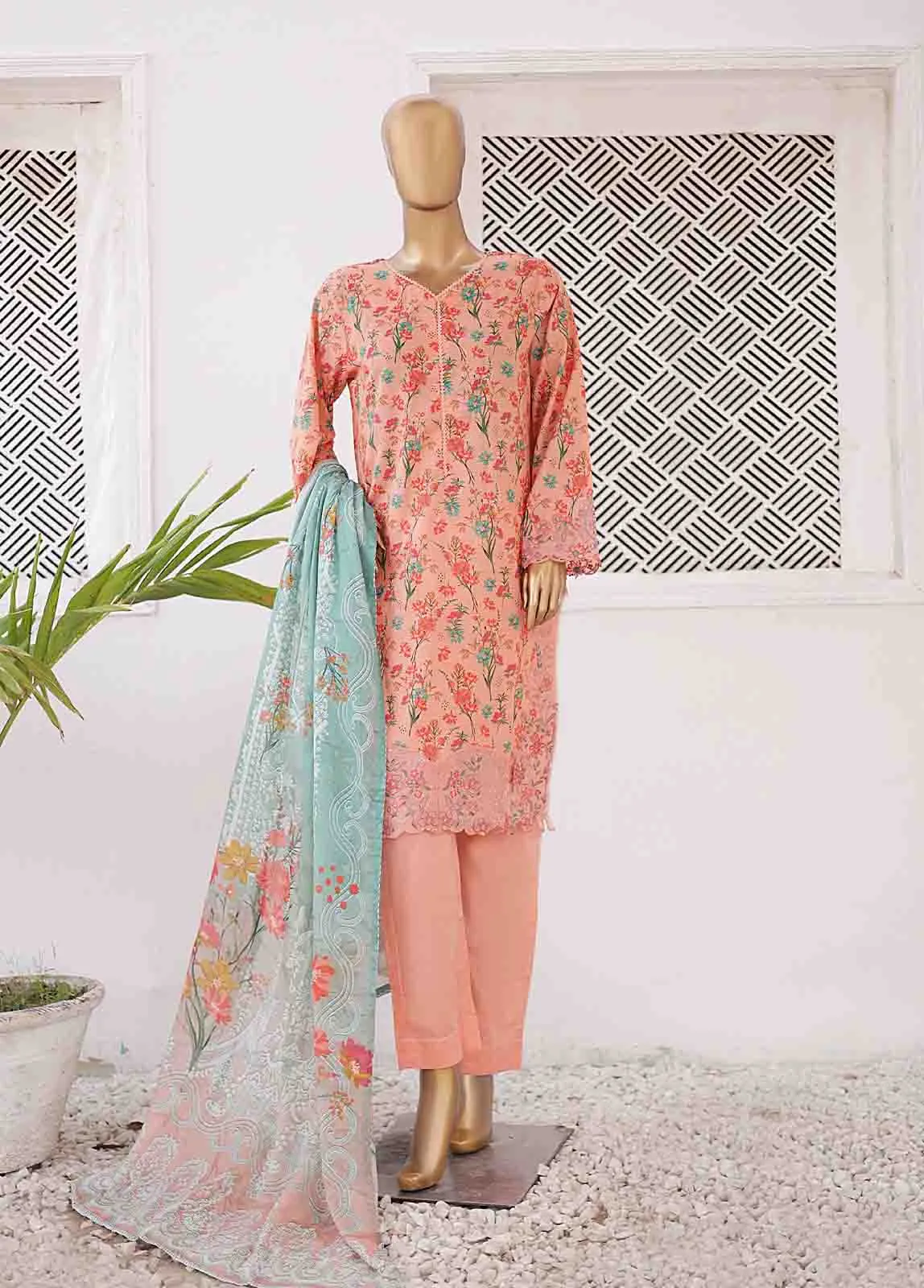 EMB-0177-SM- 3 Piece Embroidered Stitched Suit
