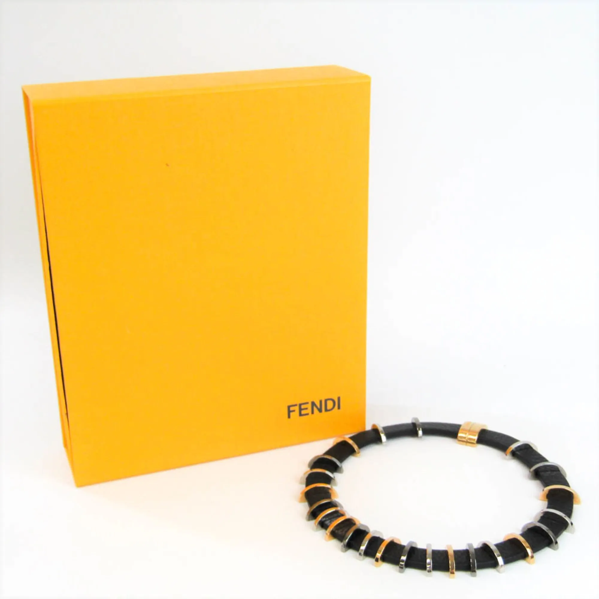 FENDI COLLANA C 8AG288 Leather,Metal Women's Choker Necklace [Black,Gold,Silver]