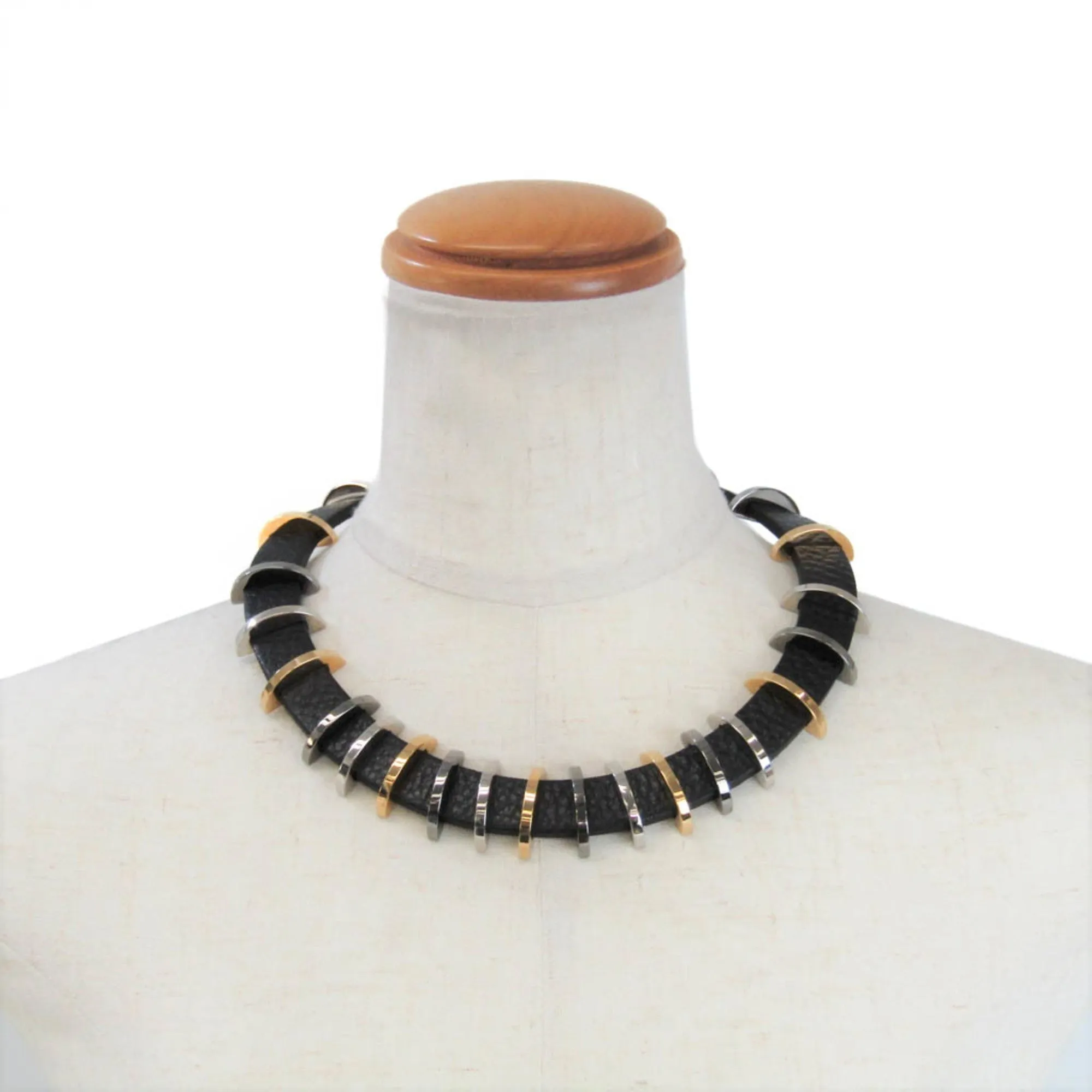 FENDI COLLANA C 8AG288 Leather,Metal Women's Choker Necklace [Black,Gold,Silver]