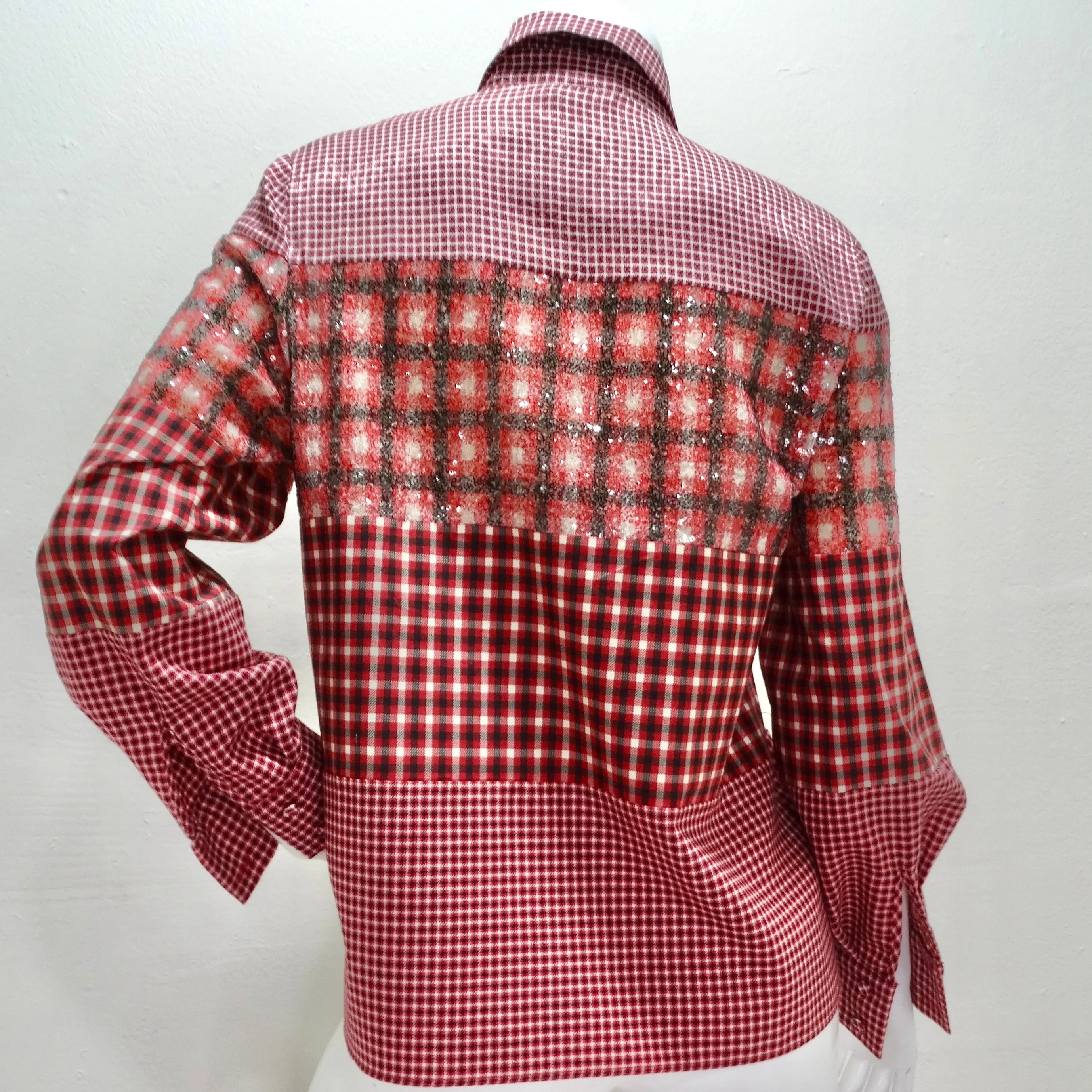 Fendi Red Plaid Sequin Button-Up Shirt