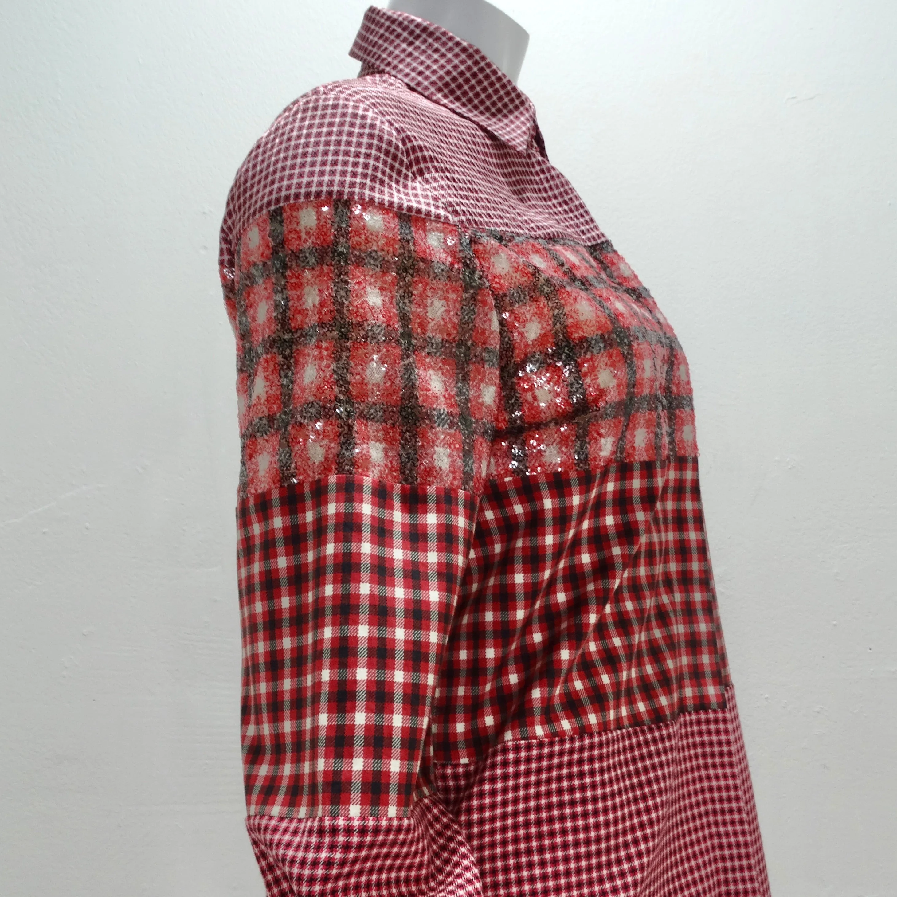 Fendi Red Plaid Sequin Button-Up Shirt