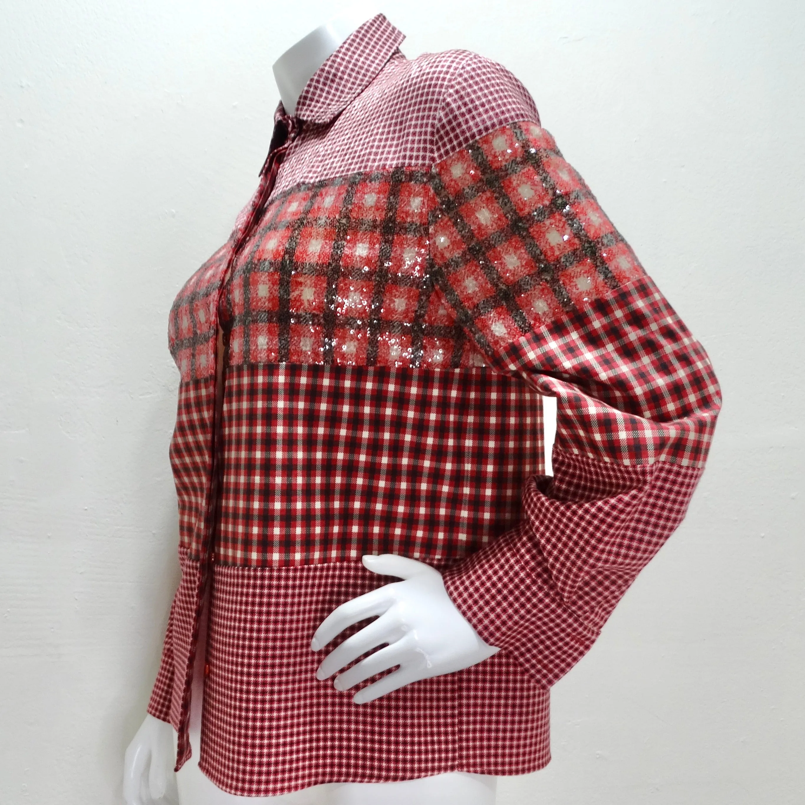 Fendi Red Plaid Sequin Button-Up Shirt