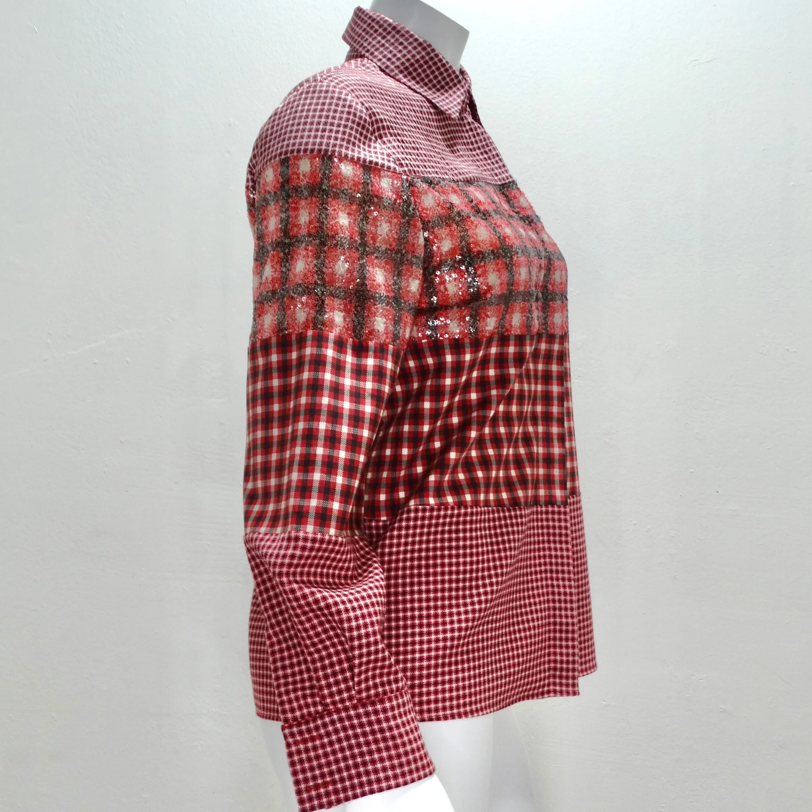 Fendi Red Plaid Sequin Button-Up Shirt