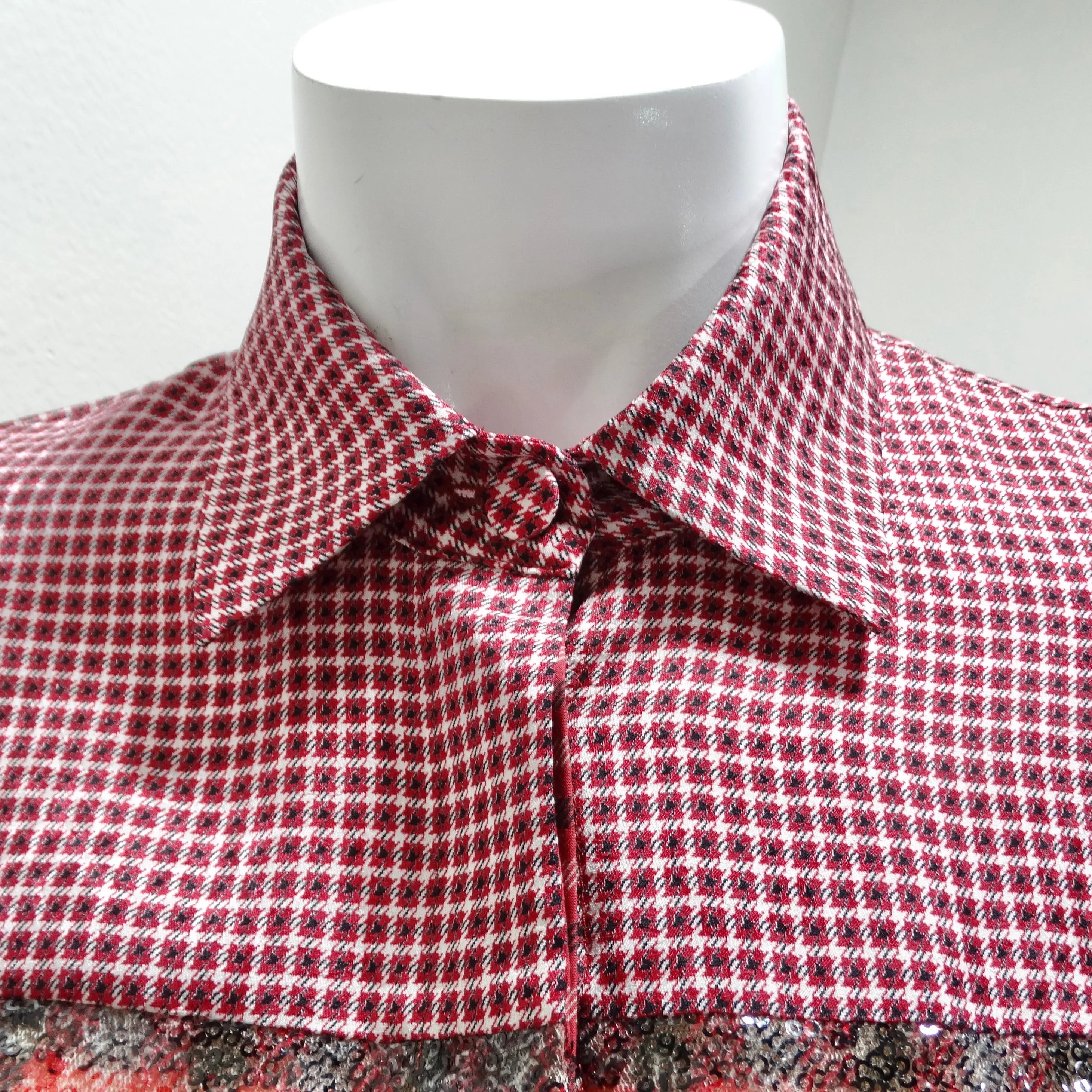Fendi Red Plaid Sequin Button-Up Shirt