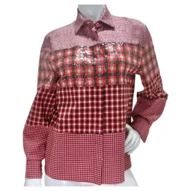 Fendi Red Plaid Sequin Button-Up Shirt