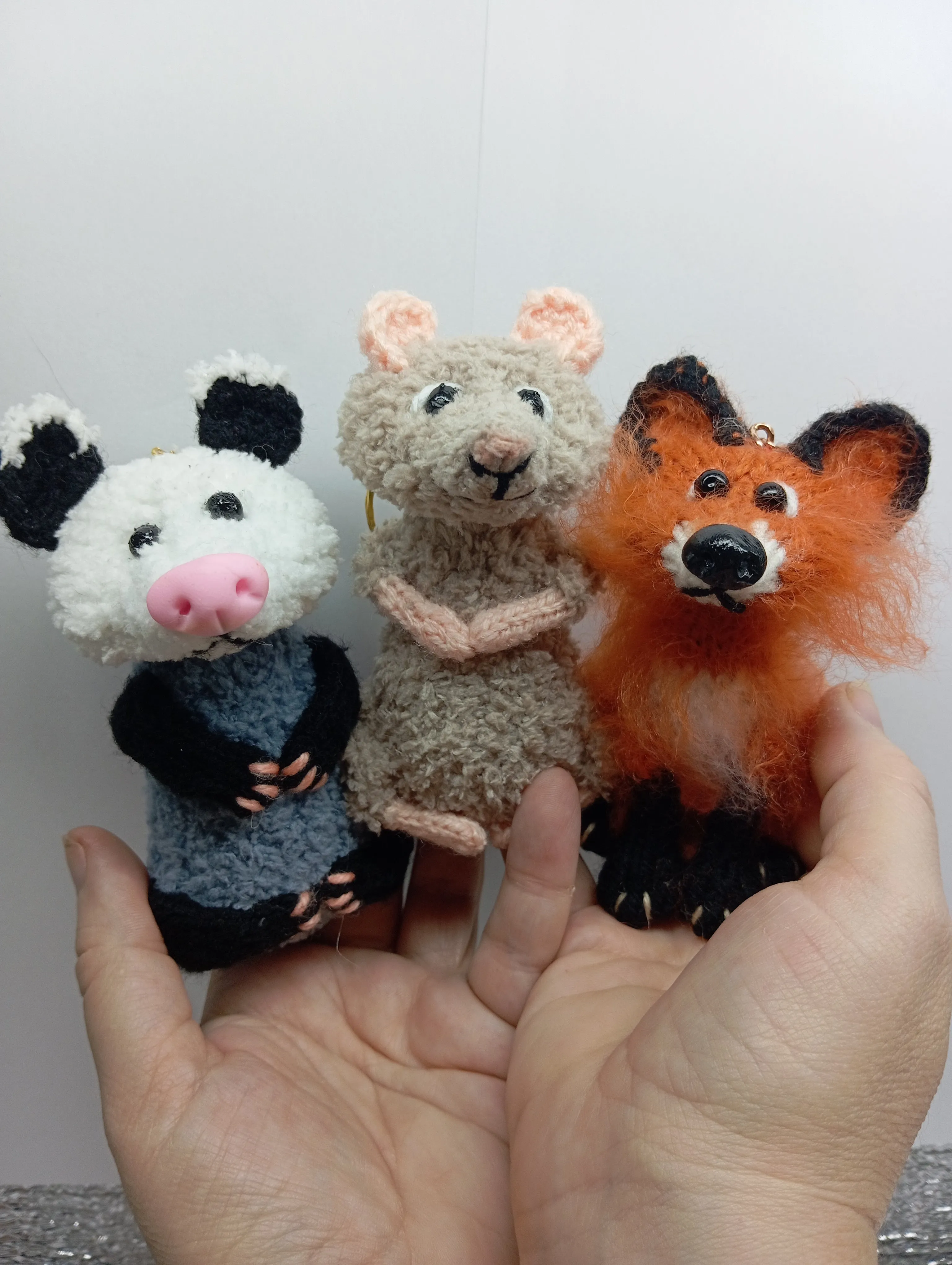 Fox, Rat, Possum Keychains knitted accessories toy