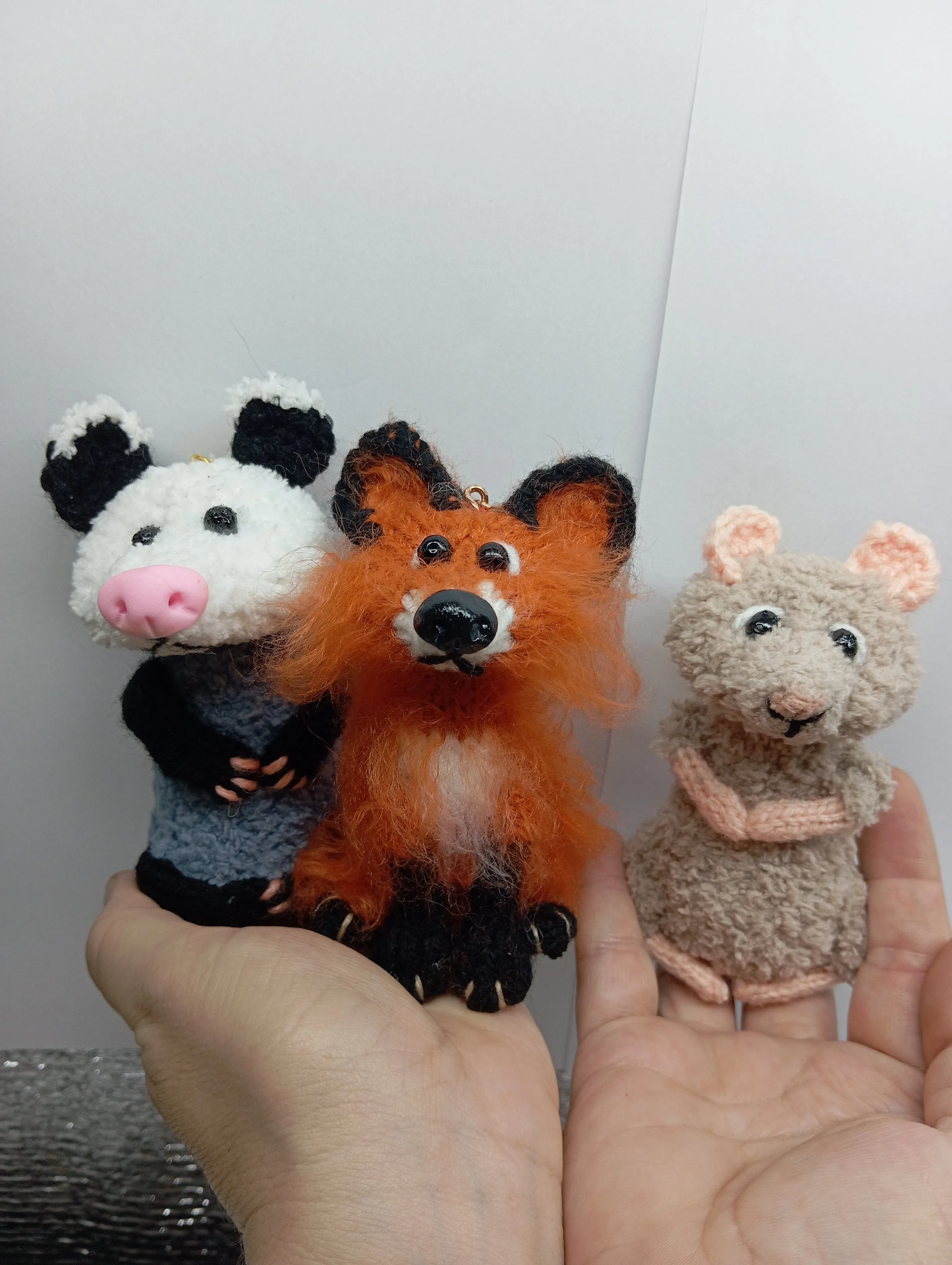 Fox, Rat, Possum Keychains knitted accessories toy
