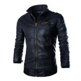 Genuine Leather Jacket with Blackn Collar and HEM