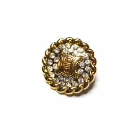 Gold Celine Logo Pin with Crystal Accents