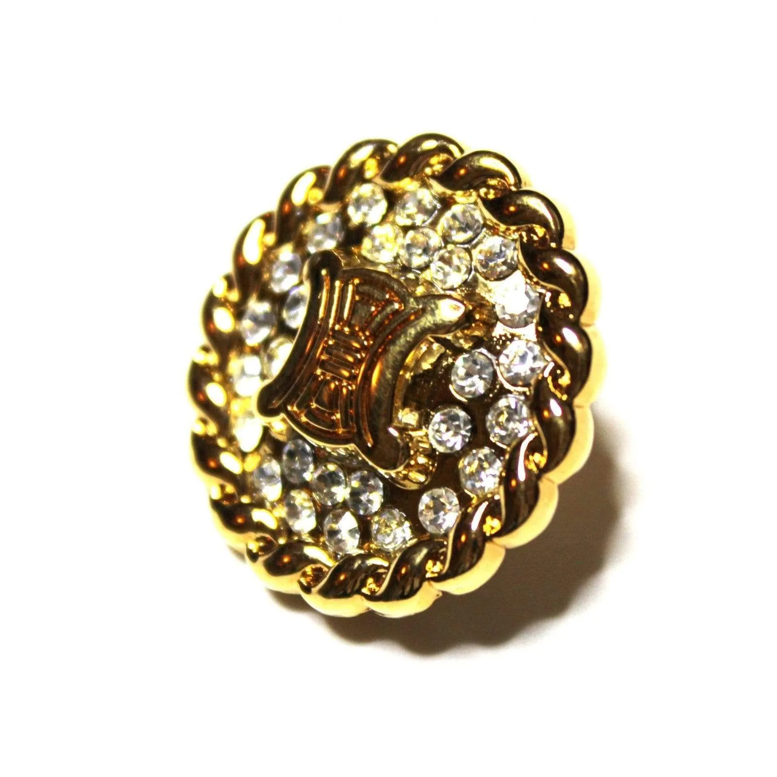 Gold Celine Logo Pin with Crystal Accents