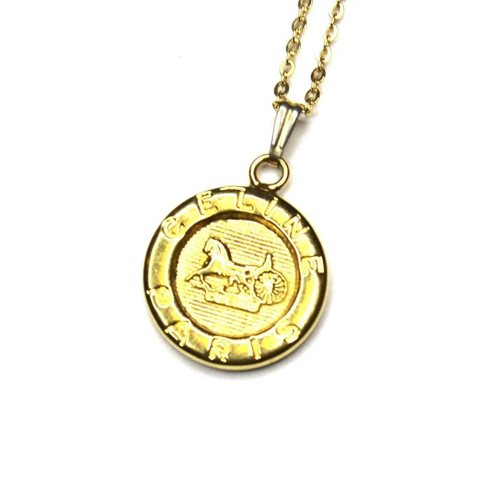 Gold Celine Paris Detailed Horse and Carriage Chain