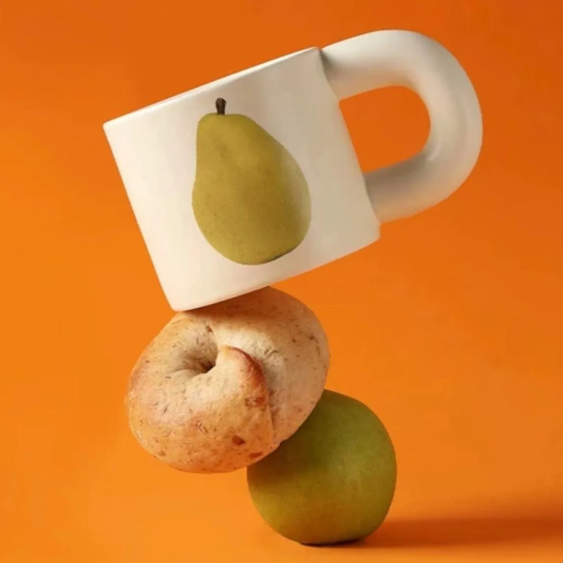 Handcrafted Ceramic Mugs with Big Apple and Pear Designs | Unique Design