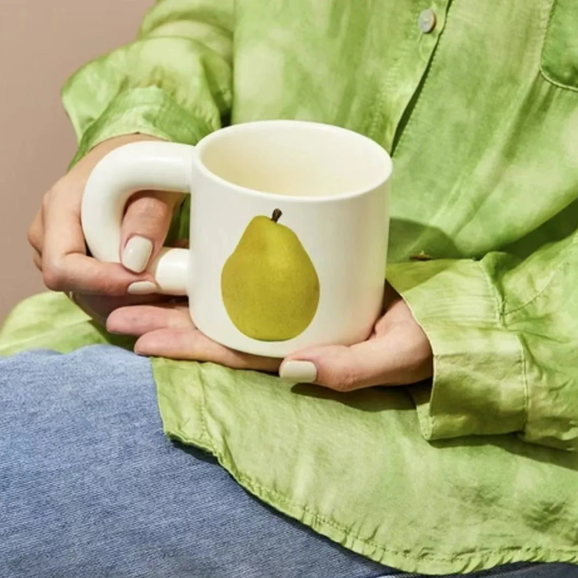 Handcrafted Ceramic Mugs with Big Apple and Pear Designs | Unique Design