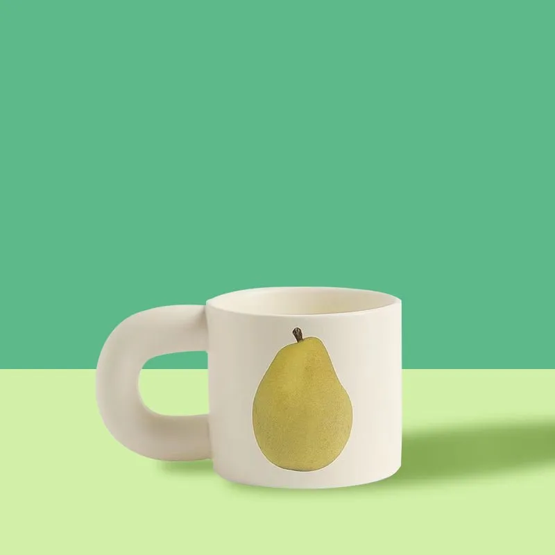 Handcrafted Ceramic Mugs with Big Apple and Pear Designs | Unique Design