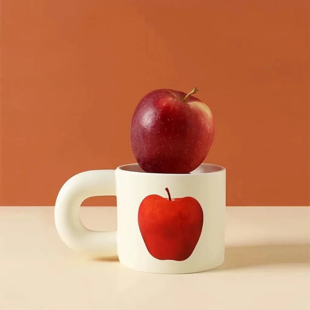 Handcrafted Ceramic Mugs with Big Apple and Pear Designs | Unique Design